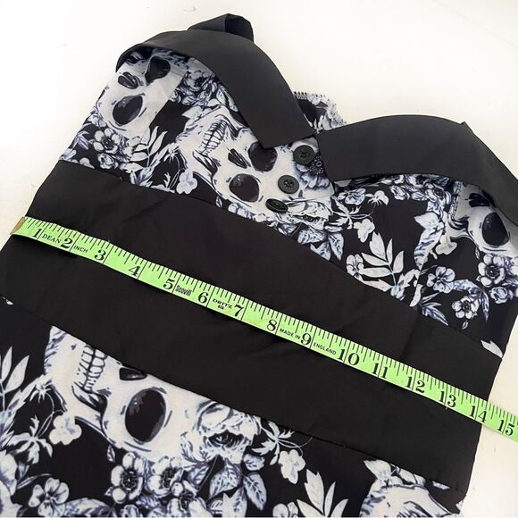 Sugar Skulls Roses Black White Blue Halter Dress Retro Rockabilly Style - Picture 6 of 8